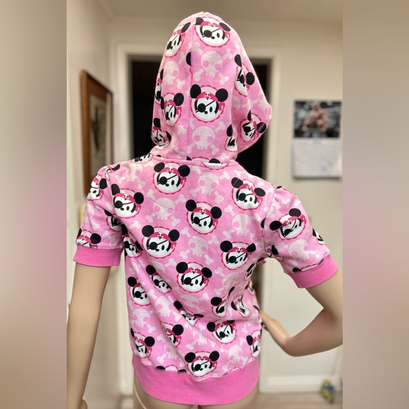 Disney Resort Pink Hoodie Mickey Pirate Full Zip Short Sleeve Pockets Girls M - Picture 4 of 8
